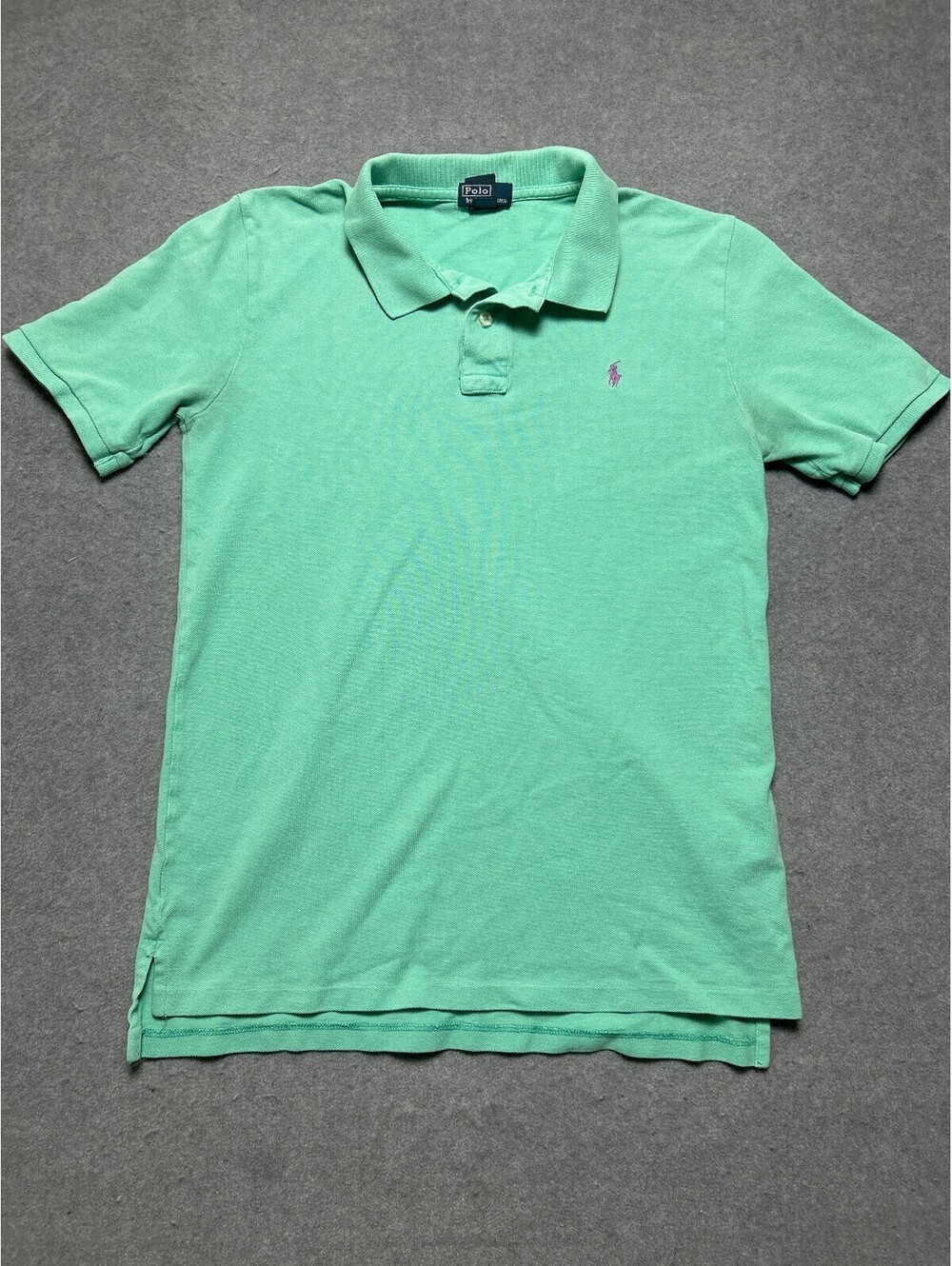 Polo Ralph Lauren Boys XL 18-20 Mint Green Mesh Polo Shirt Purple Pony Cotton